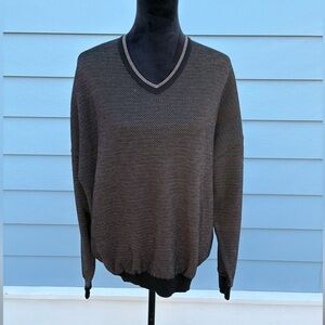 St. Croix Knits Men's V-Neck Sweater Black/Grey Micro-Dot Pattern Size XL c20